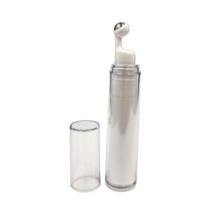 10ml Airless Roller Bottle – HDPE Plastic – Serum Dispenser – Metallic Massage Ball  – Solid White – Clear Cap - Airless packaging