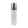 250ml Airless Bottle. – PET Plastic – Solid White – White Pump Closure – Silver Cap – Metallic Silver Collar - Airless packaging