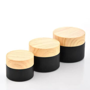 50ml Black Glass Jars with PP Bamboo printed lids - Jars